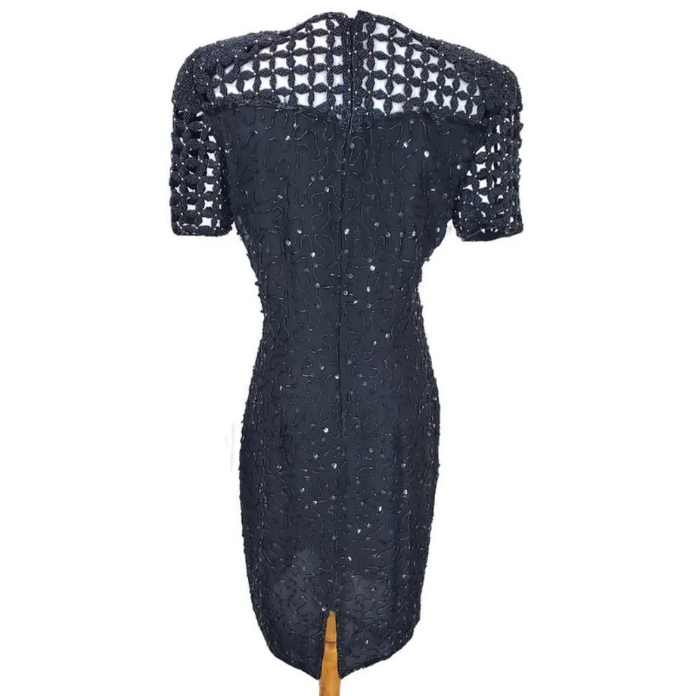 Vintage 100% Silk Robert Anthony Beaded Great Gatsby Inspired Cocktail Dress - Picture 3 of 15